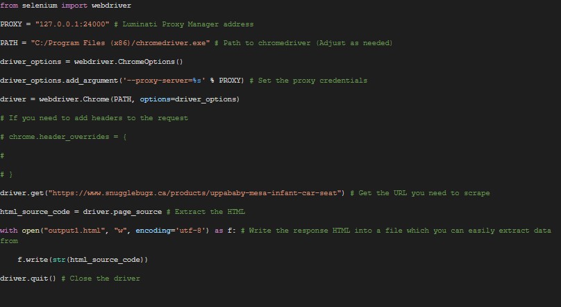 script python utilisant le webdriver sur Selenium pour extraire des données