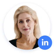 Photo de profil de la femme avec l'icône LinkedIn.